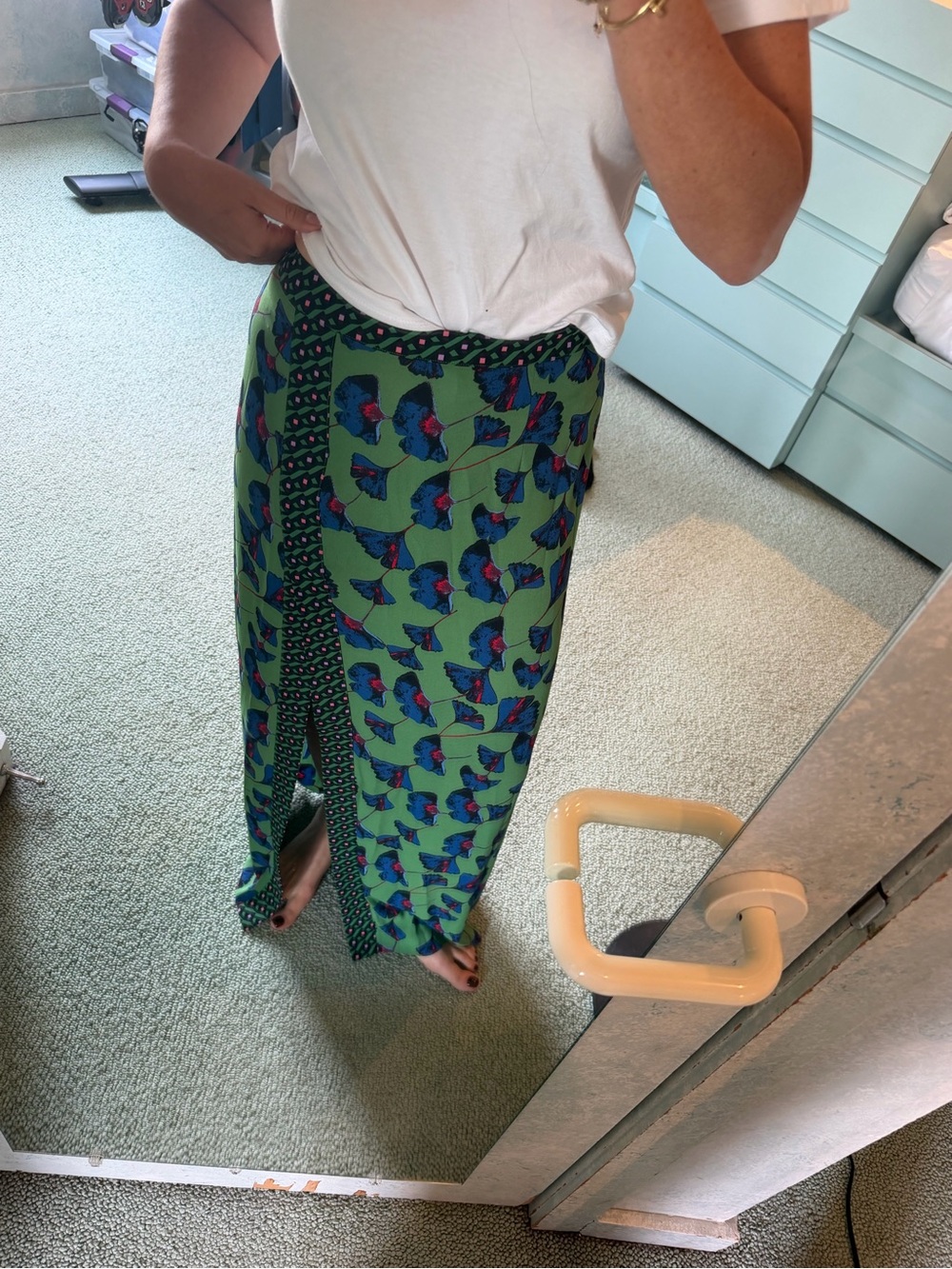 Green Floral Split Maxi Skirt with Blue Accents - Picture 8 of 9